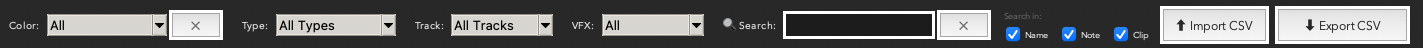 Color filter, Type filter, Search box, and column reset
