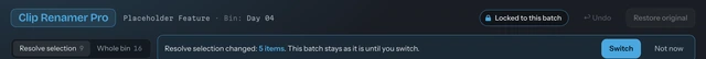 The offer bar saying the Resolve selection changed and offering Switch or Not now