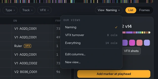 The View menu open with the three built-in views