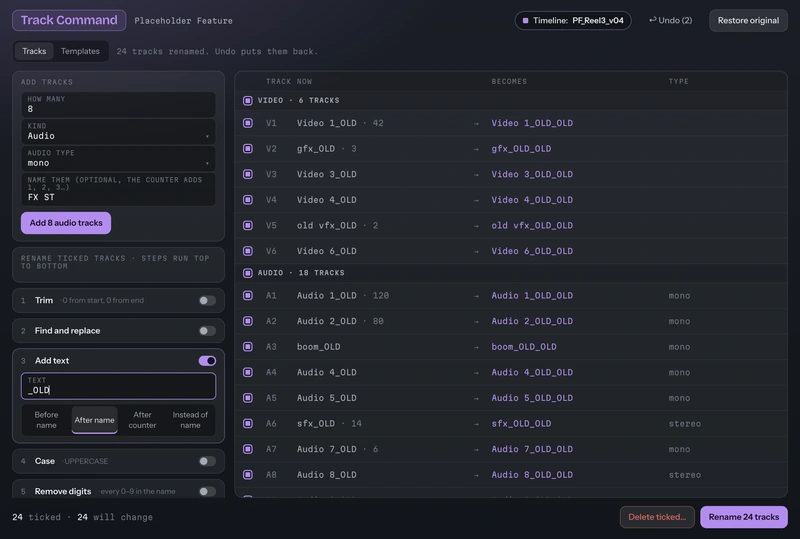 Track Command after renaming 24 tracks