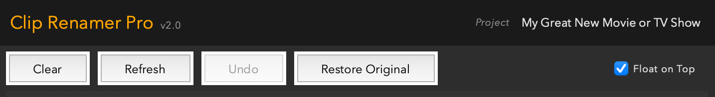Rename Clips, Rename Timelines, Rename All buttons