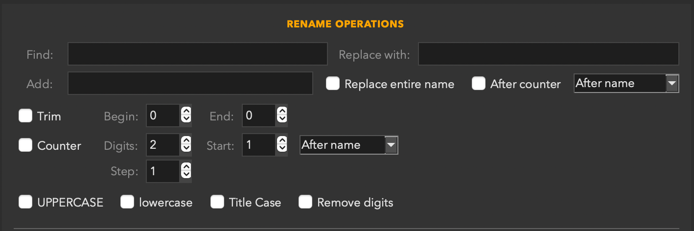 Rename Operations panel