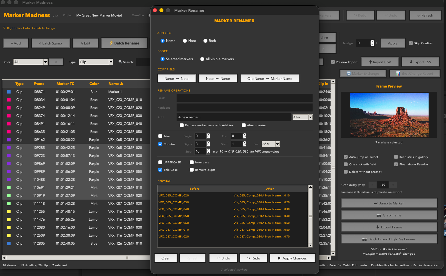 Batch Rename panel