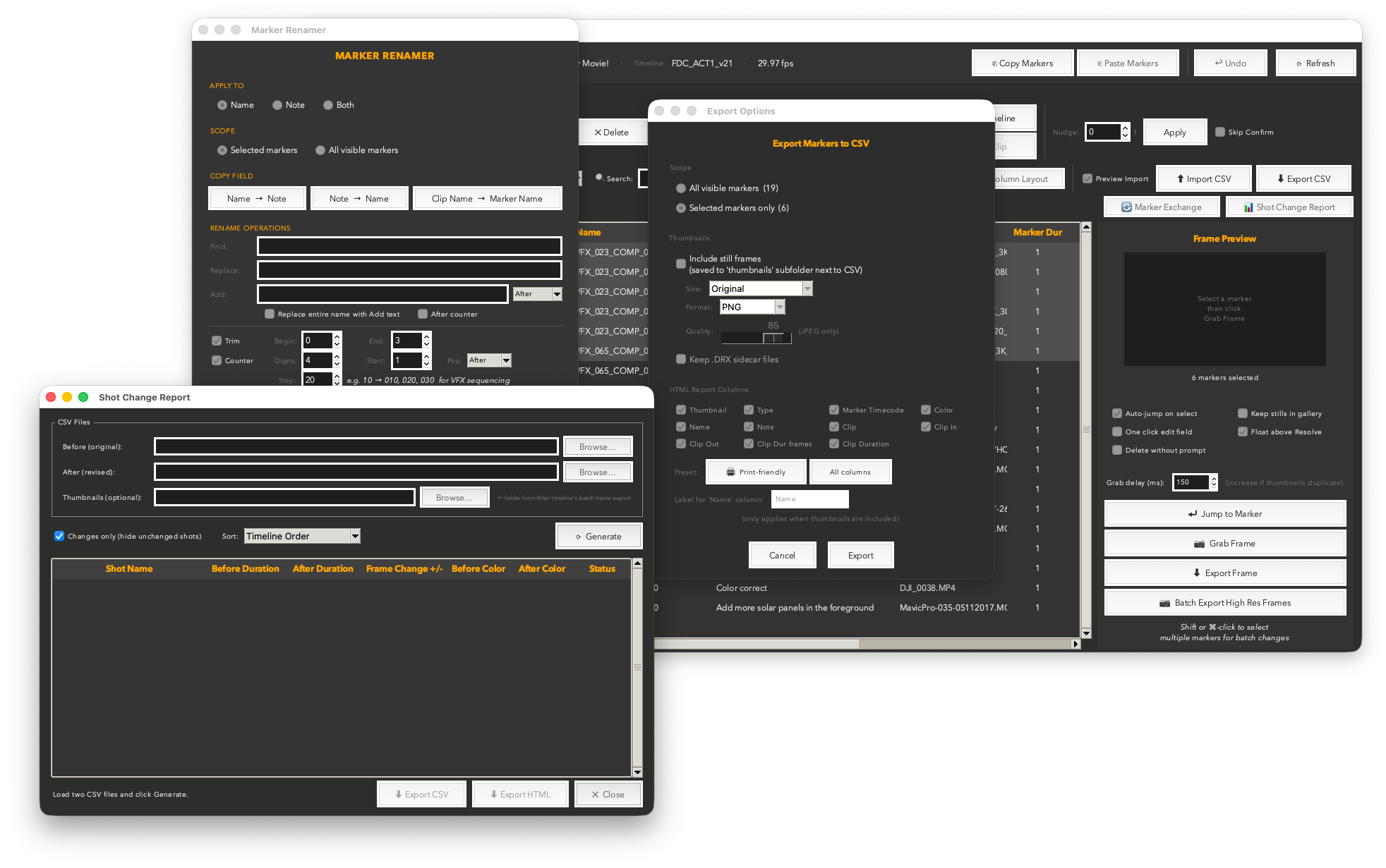 Export Markers to CSV dialog