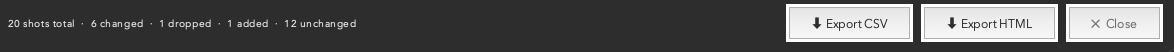 Shot Change Report footer showing shot count summary and export buttons