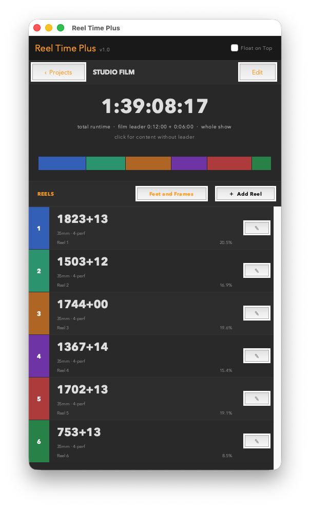 Project view with feet+frames display active