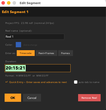 Edit Segment dialog