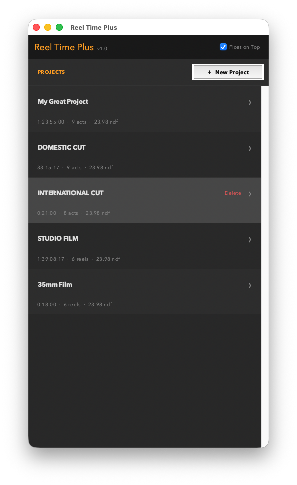 Project detail with segment list