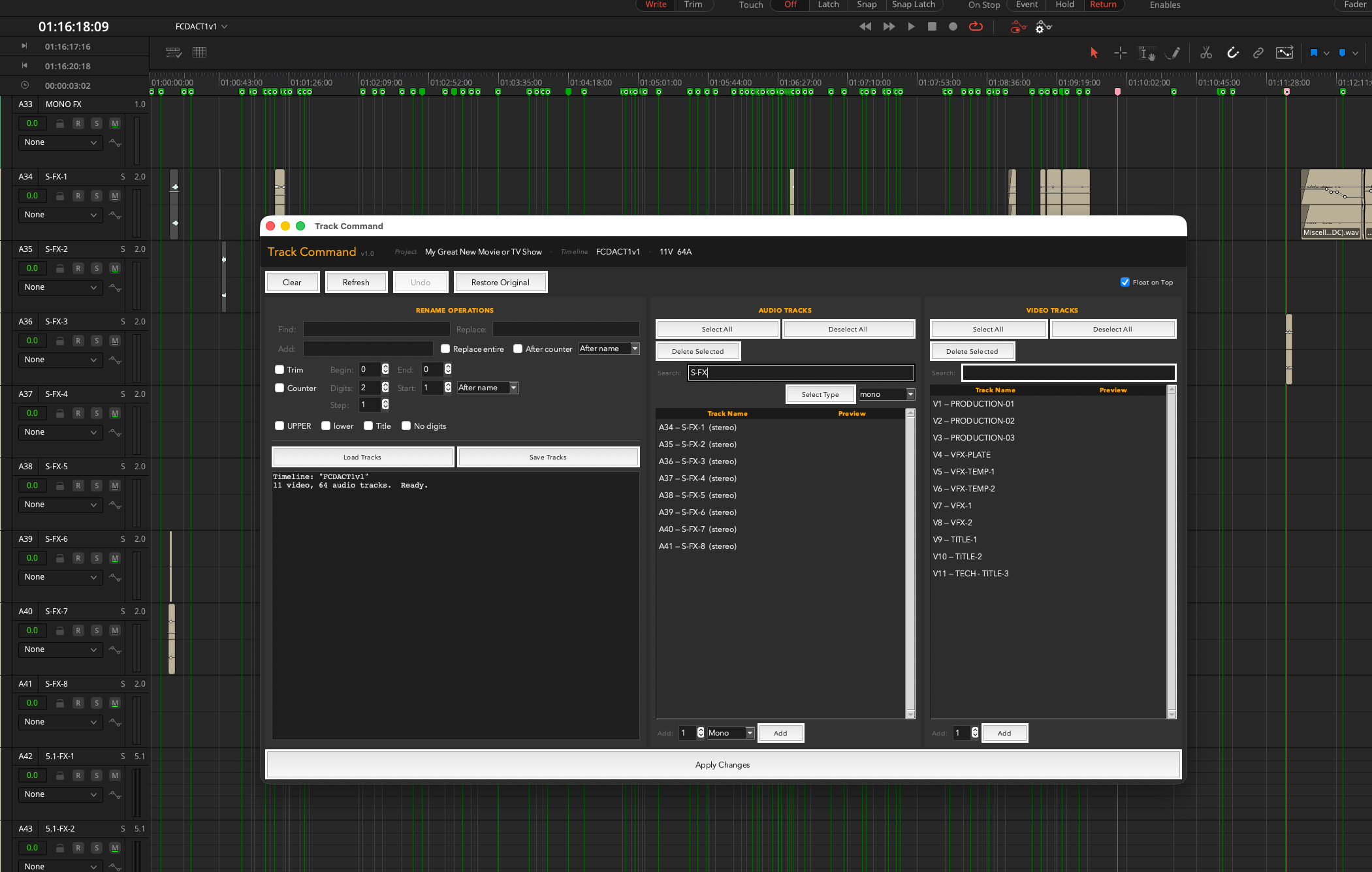 Track Command with a large timeline in Resolve