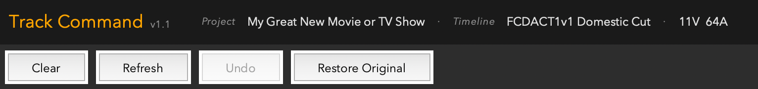 Track Command header bar showing project, timeline, and toolbar buttons
